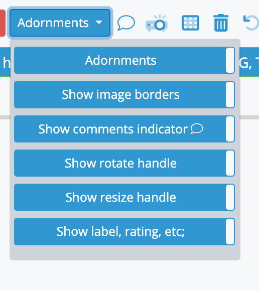 Adornments dropdown menu